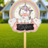 Geboortebord Unicorn roze - naam Schattig Unicorn geboortebord om te huren.